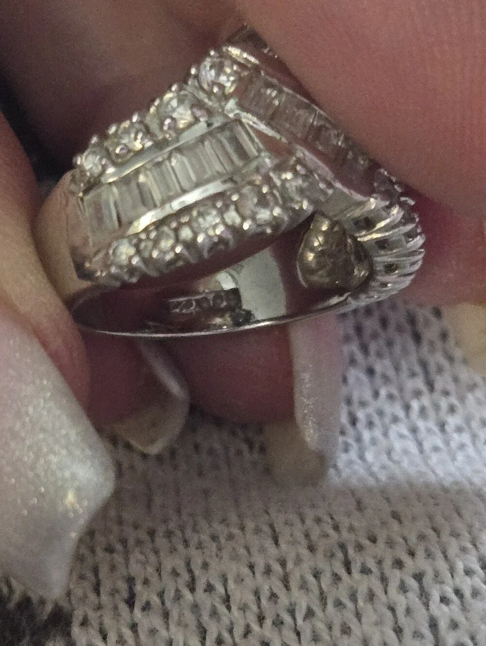 Sterling Silver CZ Round And Baguette Crossover Ring